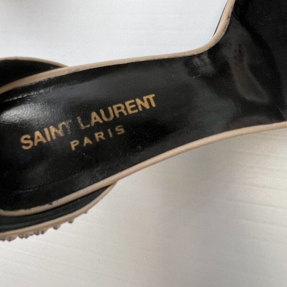 Saint Laurent Shoe Women 8.5 Jane Ankle Strap Italy Studs Heel Party Core 38.5 - Picture 12 of 14